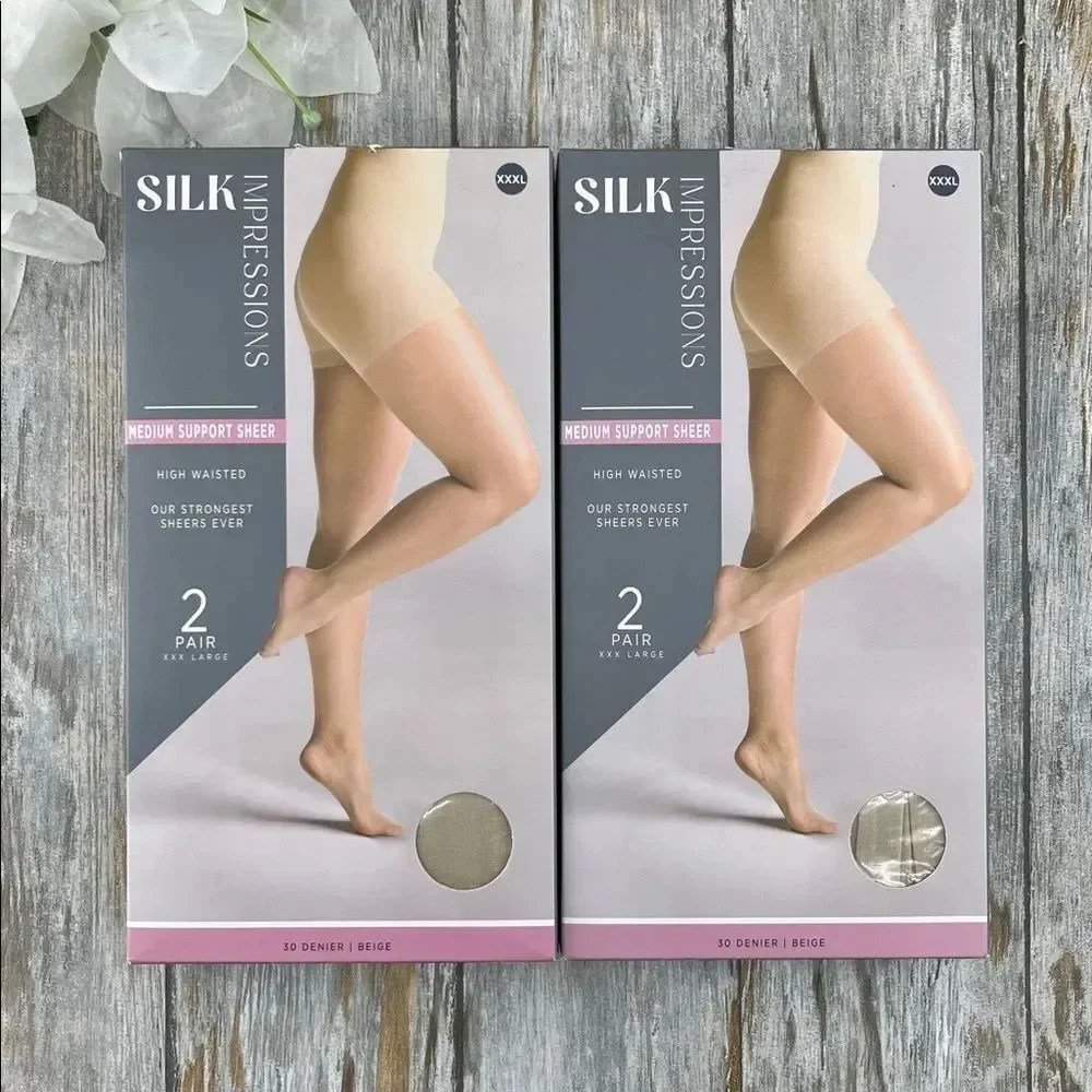 Silk Impressions Shimmer Sheer Pantyhose Stockings 30 Denier Sheer 2, 2-Packs 3X
